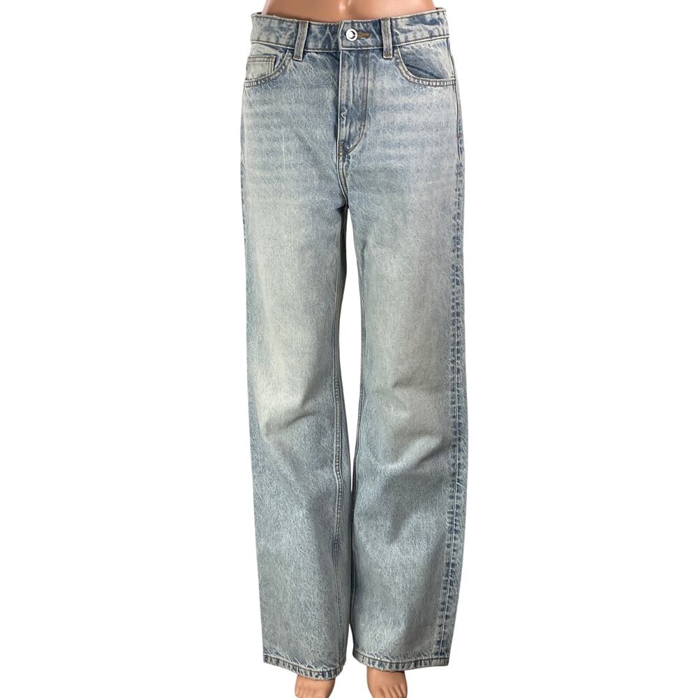 Zara Womens Light Blue High Rise Casual Relaxed Fit Wide Leg Denim Jeans Pants 4
